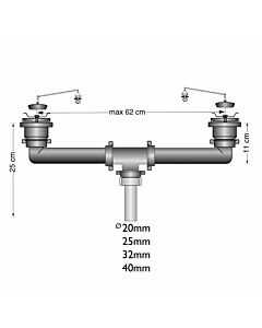 Afvoer voor Barca gootsteen dubbel 40mm max 620mm
