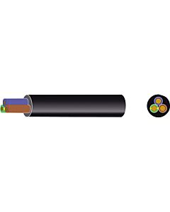 Rubber kabel zwart 3x1.5mm² blauw/bruin/groen-geel